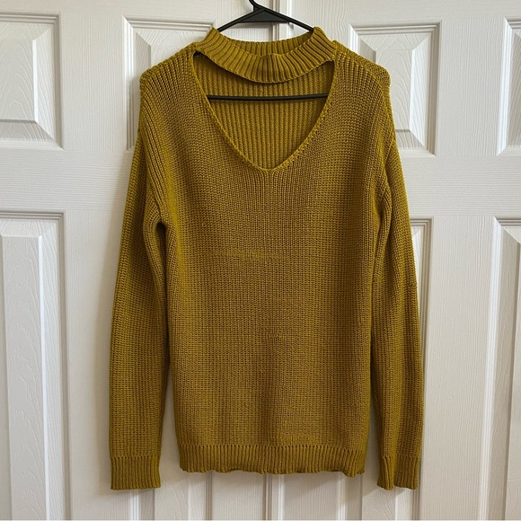Papaya Sweaters - Mustard Yellow Cutout Neck Sweater